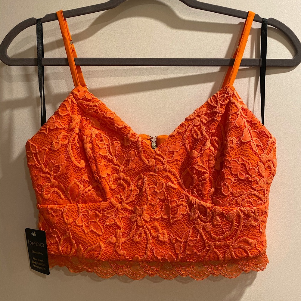 bebe Lace Crop With Side Cutouts Brand New